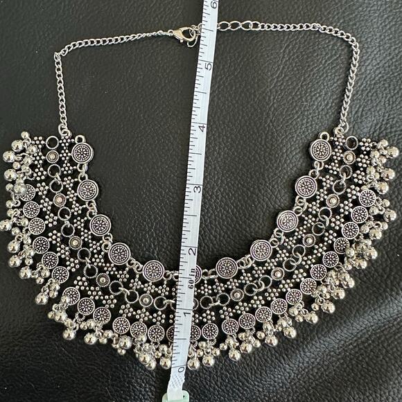 Bollywood Desi Boho Oxidized Filigree Silver Tone Necklace - Picture 4 of 5